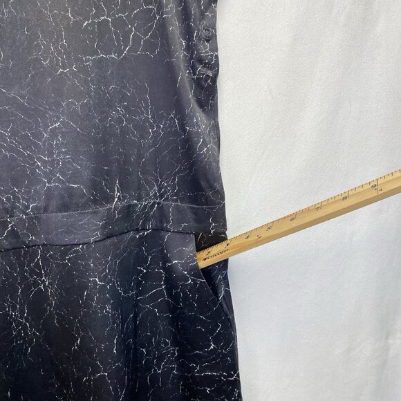 Theory Shaima Cracked Leather Print Silk Shift Dress Women 8 Black Sleeveless - Picture 8 of 12